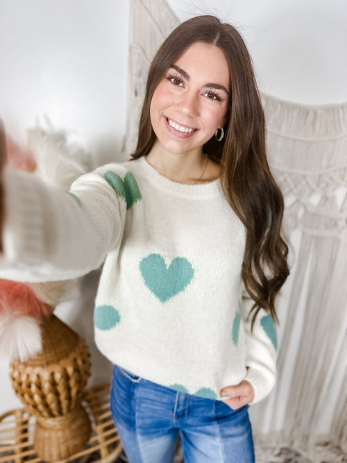 Heart Ache Sweater- Ivory/Mint