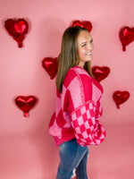 Checkered and Chic Sweater- Pink
