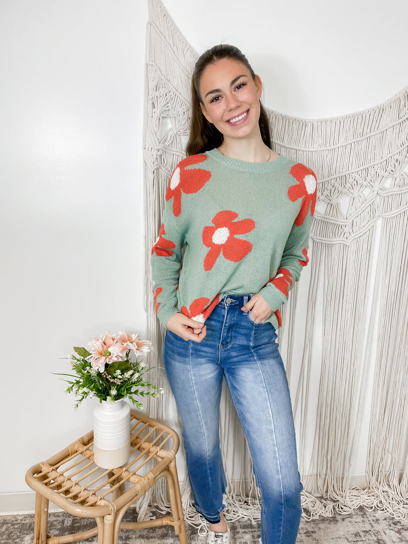 Floral Vibes Top- Dust Sage