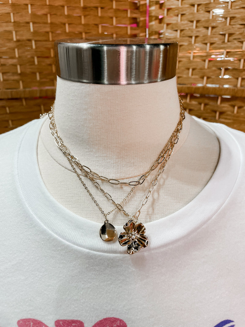 Coin & Flower pendant mixed chain Necklace