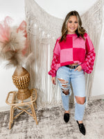 Checkered and Chic Sweater- Pink