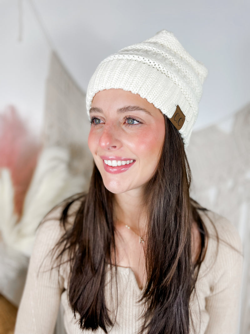 Cable Knit Beanie- Ivory