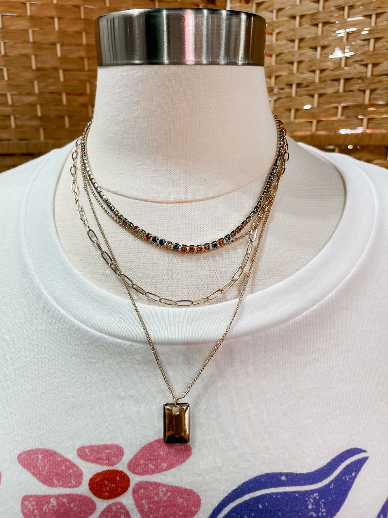 Mixed Chain Necklace With Rhinestones