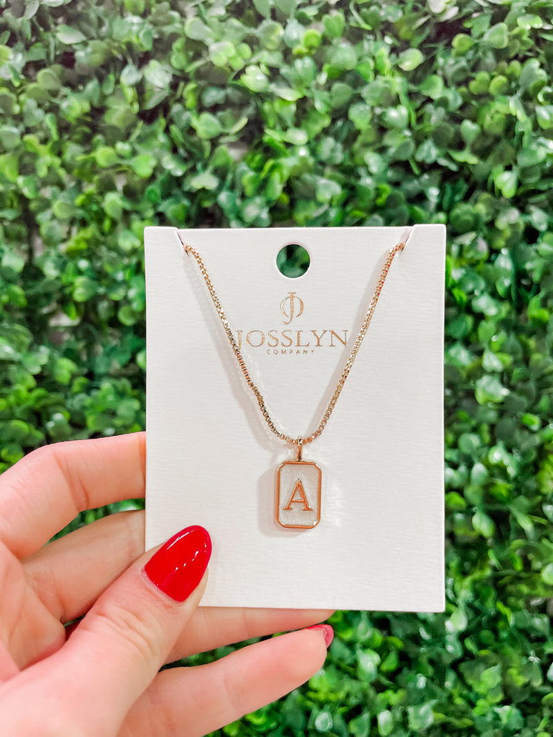 MONOGRAM INITIAL RECTANGLE PEARLY CHARM NECKLACE