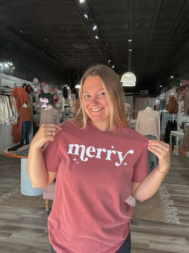 Merry Holiday Graphic Tee- Crimson