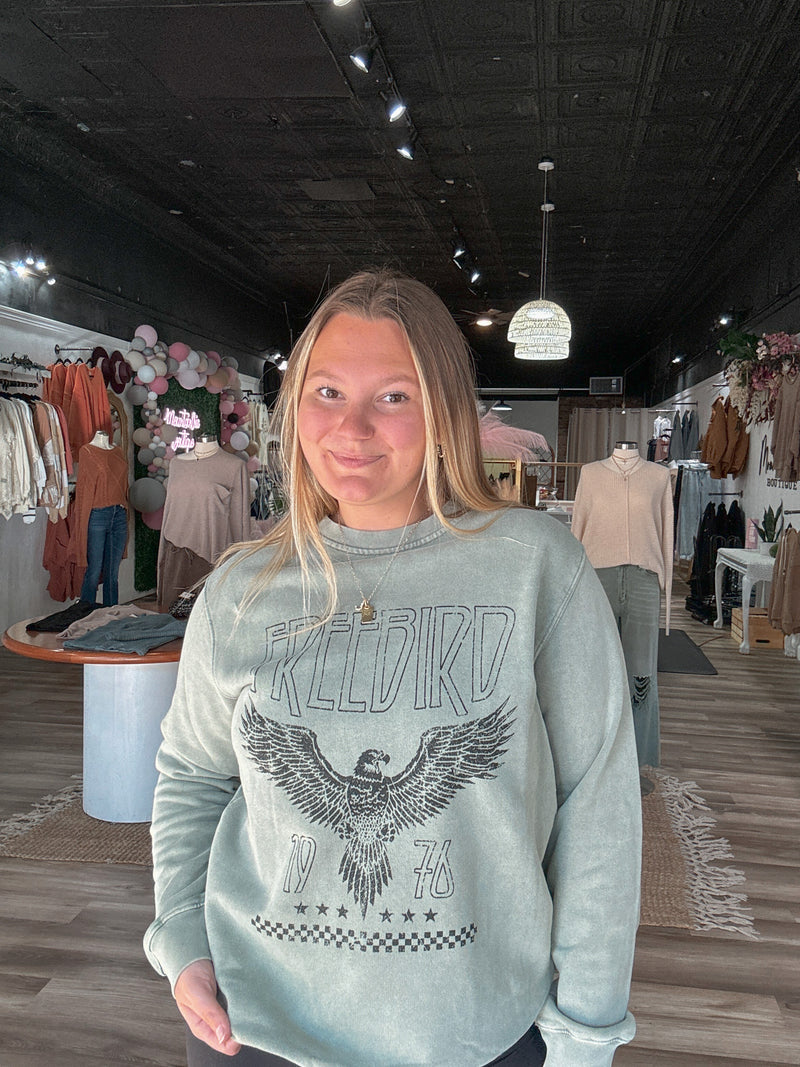 Free Bird Vintage Graphic Sweatshirt- Olive