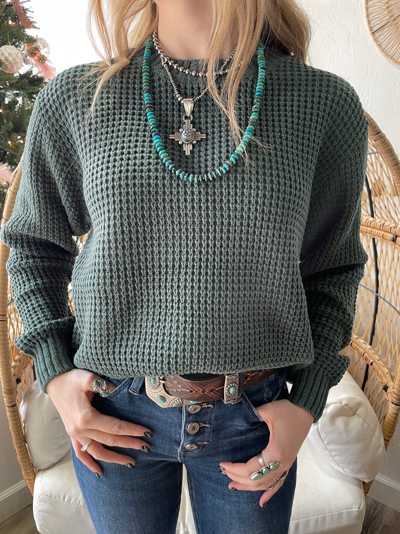 Comfy Waffle Sweater- Ash Jade