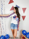 Red White And Blue Hearts Graphic Tee- White