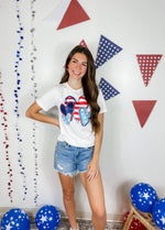 Red White And Blue Hearts Graphic Tee- White