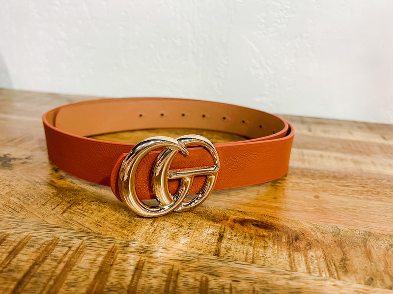 Double Metal Ring Faux Leather Belt- Brown