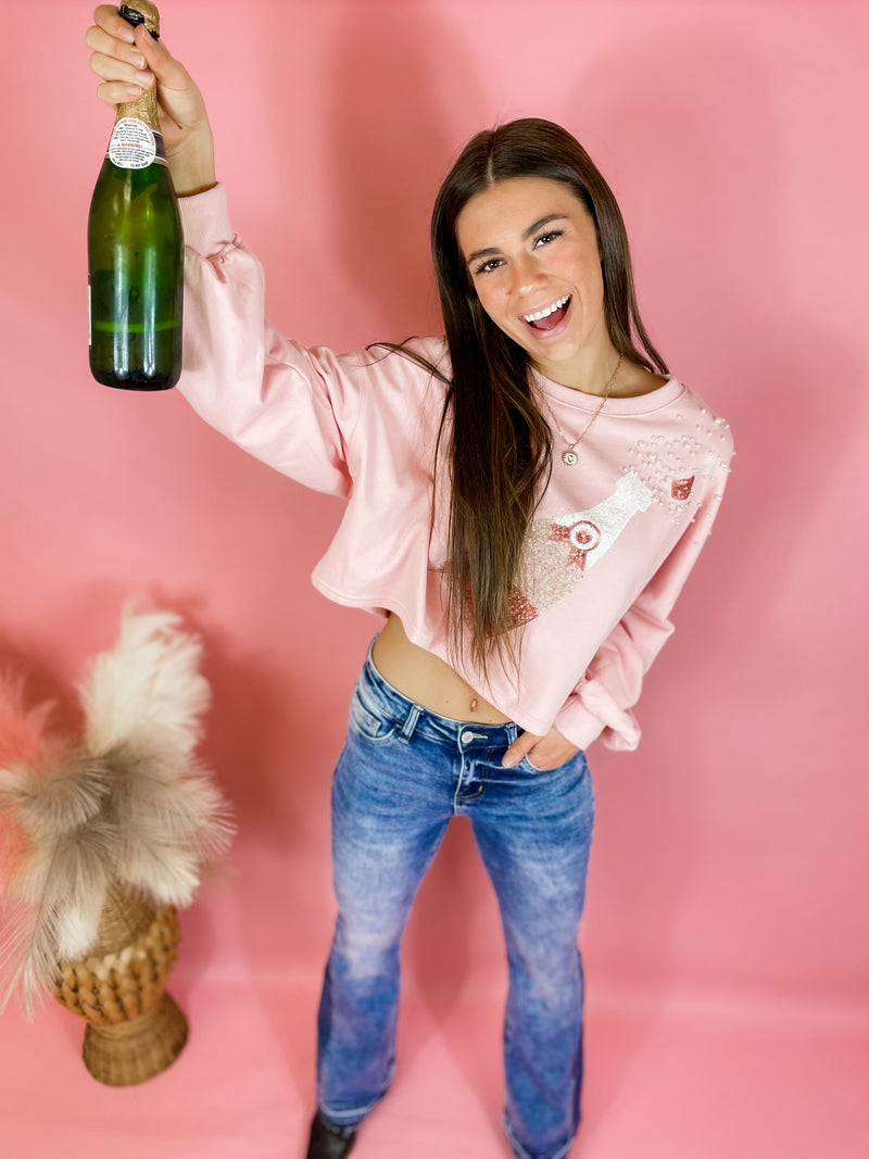 Sequin Bridesmaid Champagne Sweatshirt- Light Pink